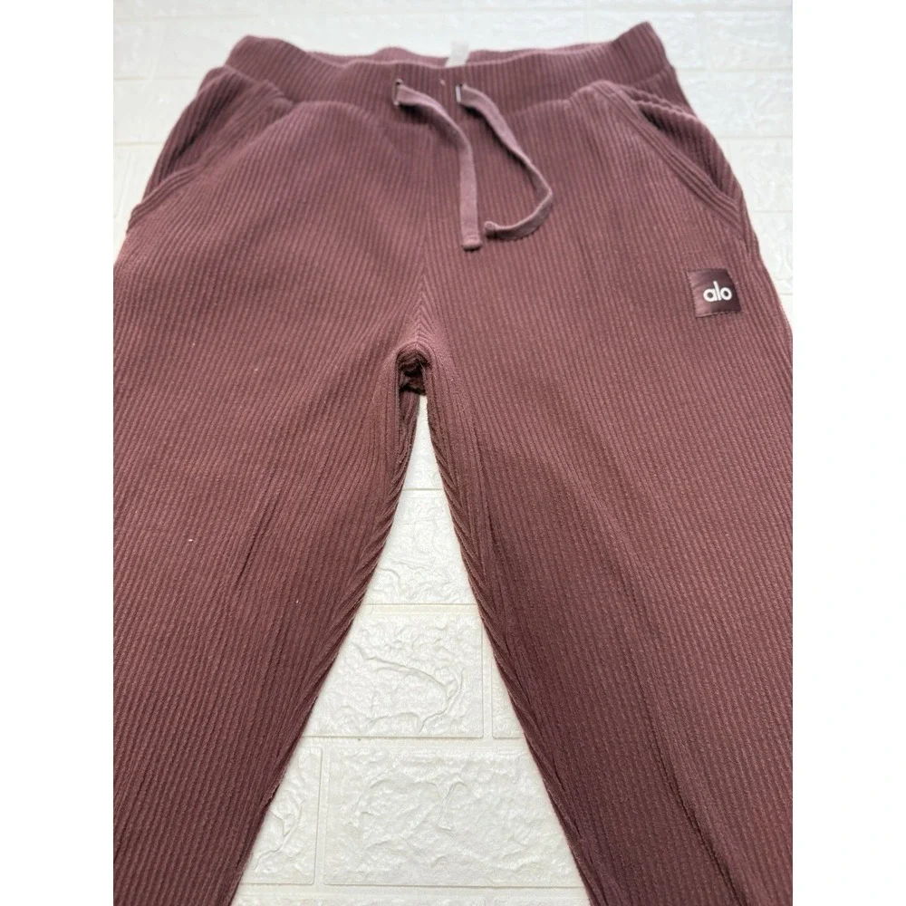 Alo Yoga Muse Sweatpants Womens Large Mauve Pink Ribbed Knit Jogger Lounge Pants